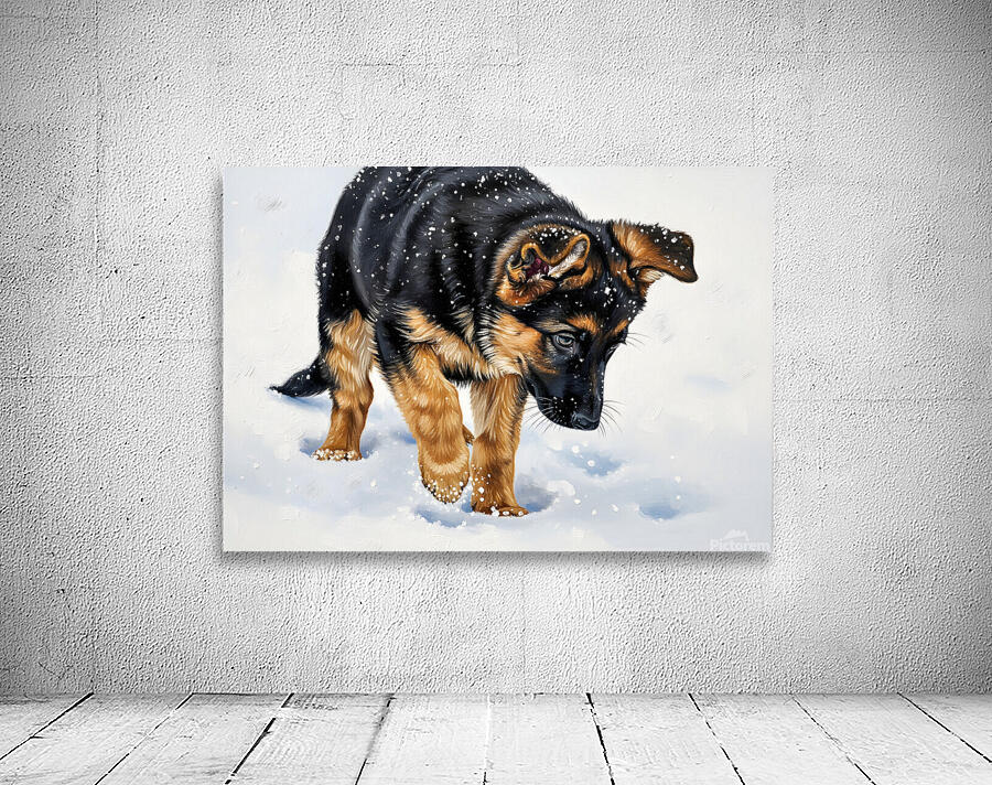 German Shepherd Puppy Discovers Fresh Snow Wall Preview