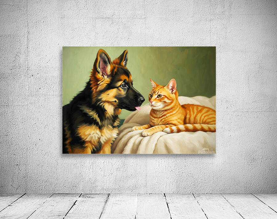 German Shepherd Puppy Meets Sleeping Cat Wall Preview