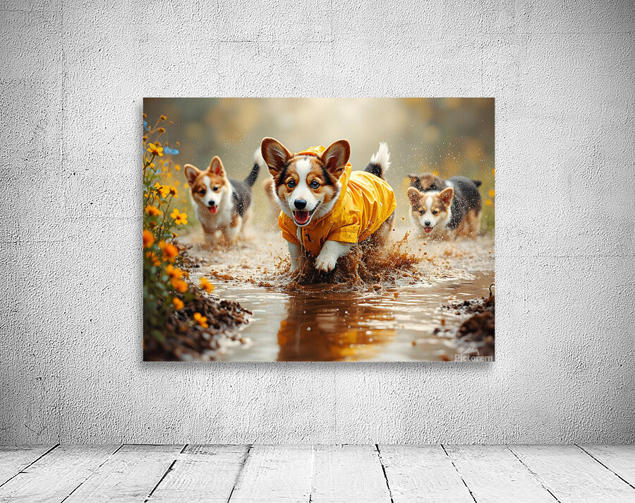 Corgi Puppy Ready For Rainy Day Adventure Wall Preview