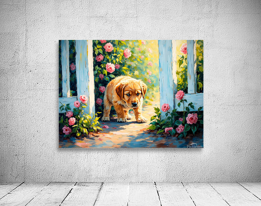 Happy Labrador Retriever Puppy Emerging From Behind Brick Wall Wall Preview