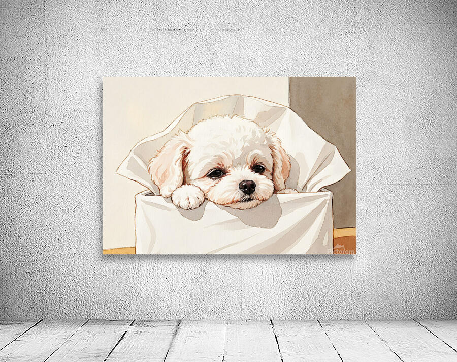 Brave Bichon Frise Puppy Escapes From Tissue Box Wall Preview