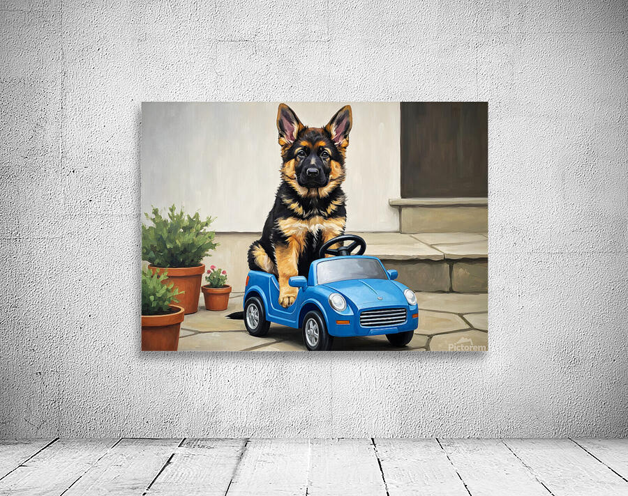 Sleepy German Shepherd Puppy In Car Wall Preview