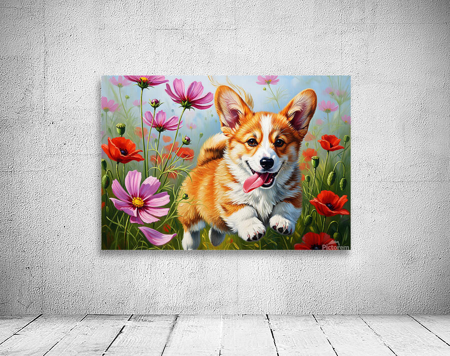 Corgi Puppy Discovers Magical Wildflower Meadow Wall Preview
