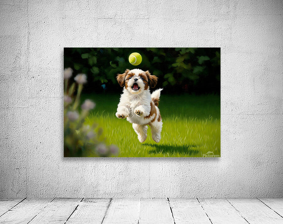 Victorious Shih Tzu Puppy With Tennis Ball Prize Wall Preview