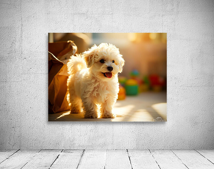 Playful Bichon Frise Puppy With Paper Bag Toy Wall Preview