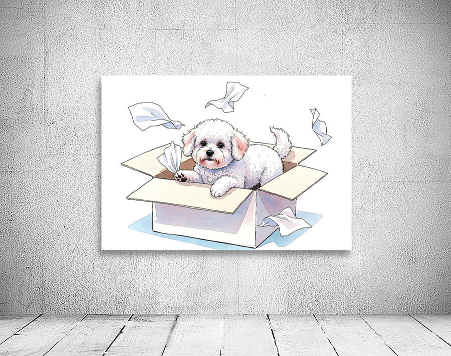 Bichon Frise Puppy Discovers Tissue Box Adventure Wall Preview