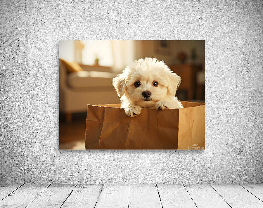 Bichon Frise Puppy Hiding In Paper Bag Wall Preview