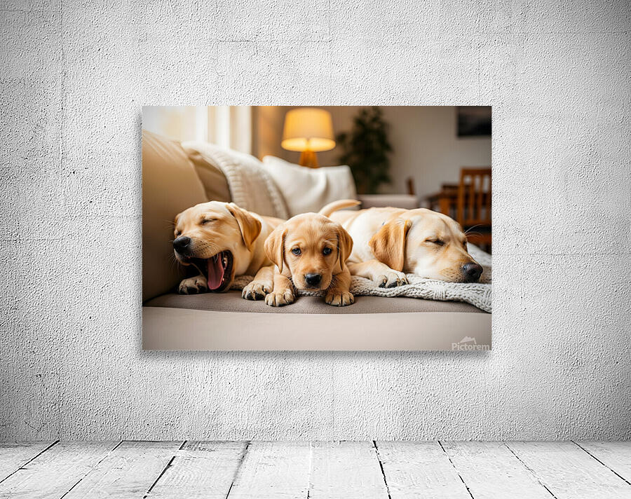 Golden Puppy Finds Spot On Crowded Couch Wall Preview