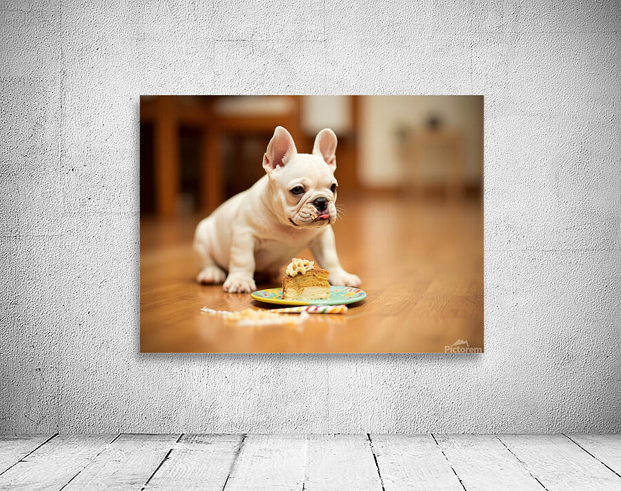 Satisfied French Bulldog Puppy Rests After Birthday Celebration Wall Preview