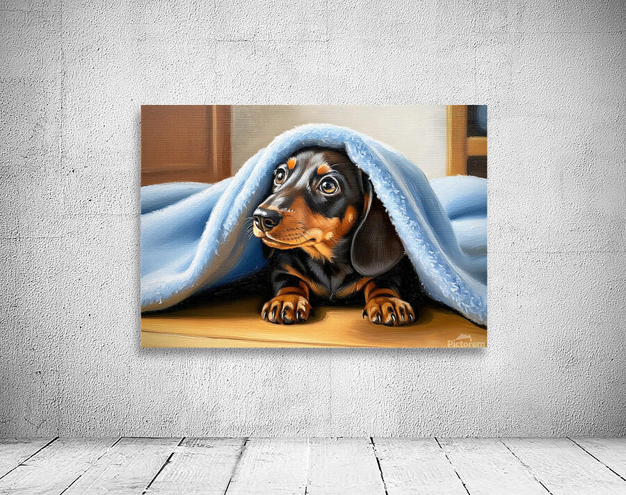 Dachshund Puppy Finds Perfect Hiding Spot Under Blanket Wall Preview
