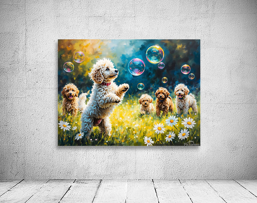 Poodle Puppy Discovers Magical Floating Bubbles Wall Preview