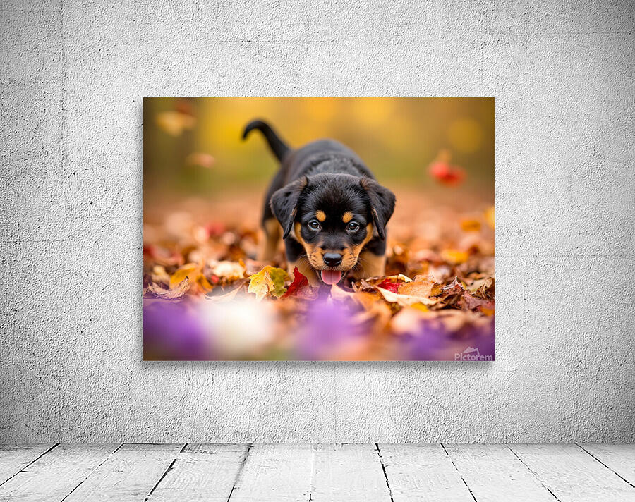 Rottweiler Puppy Discovers Autumn Leaf Pile Wall Preview