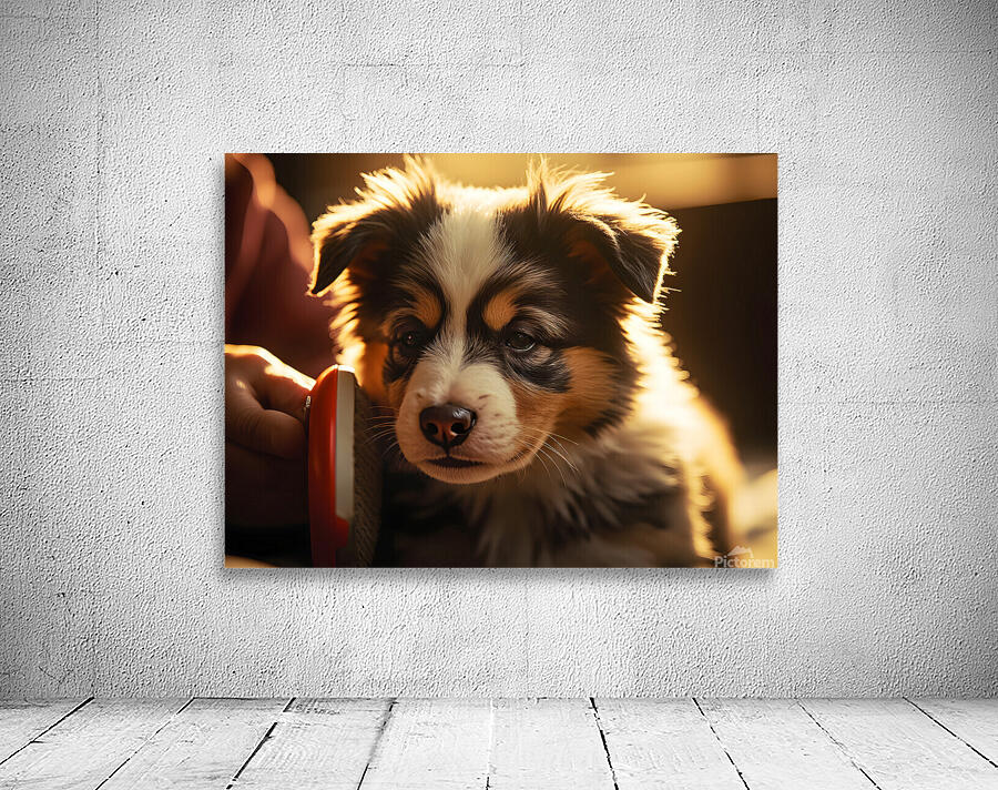 Australian Shepherd Puppys First Brush Encounter Wall Preview