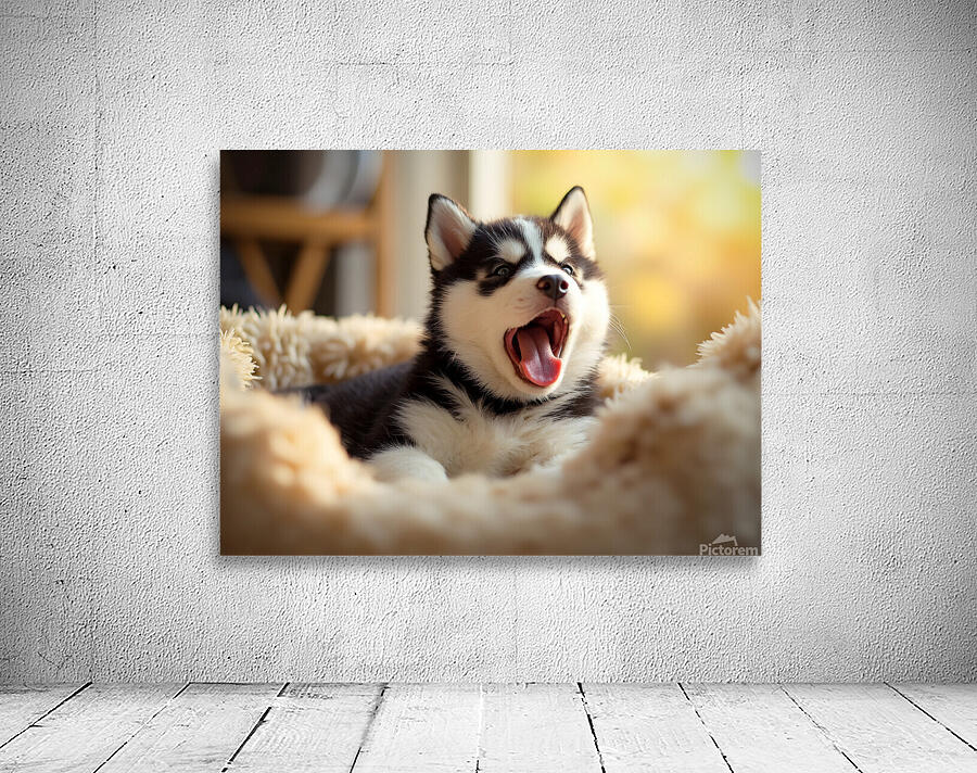 Sleepy Siberian Husky Puppy Dreams In Cozy Bed Wall Preview