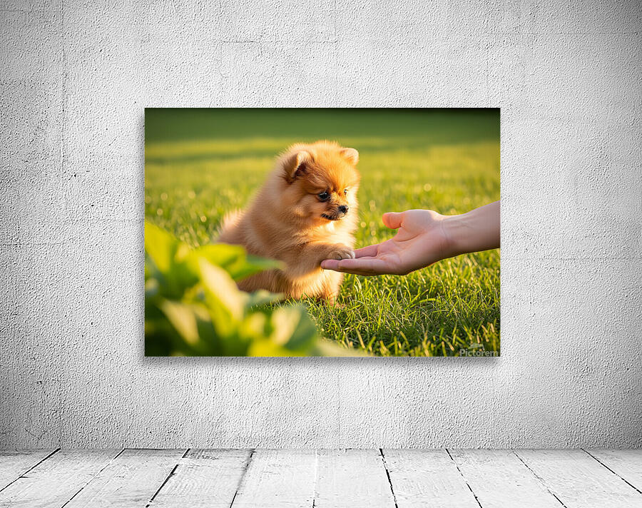 Happy Pomeranian Puppy After Learning Handshake Wall Preview