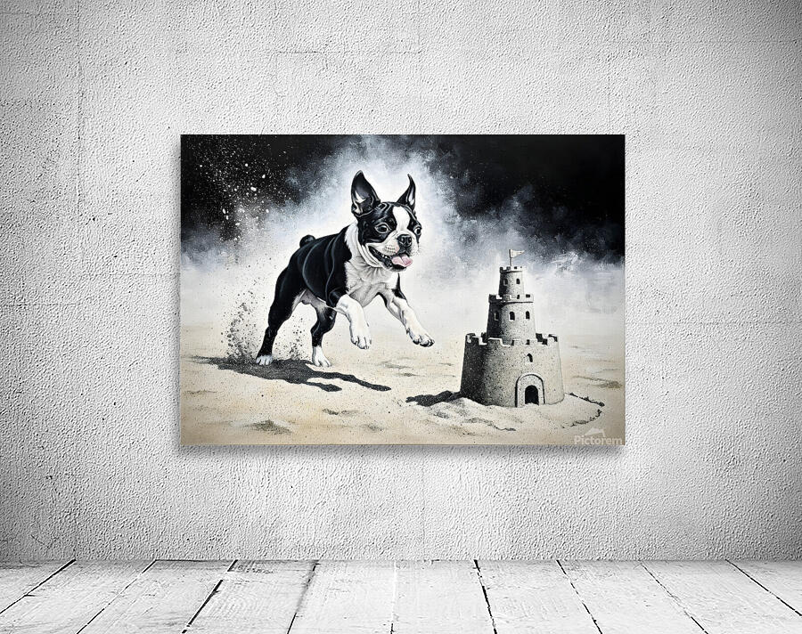 Boston Terrier Puppy Discovers Amazing Sand Castle Wall Preview