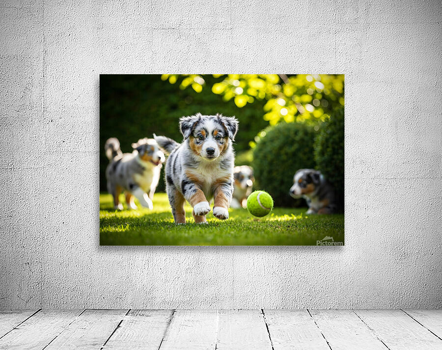 Australian Shepherd Puppy Catches Tennis Ball Wall Preview