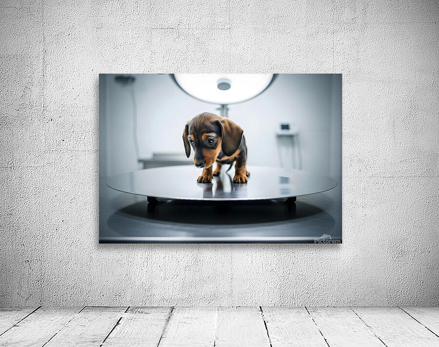 Relieved Dachshund Puppy After The Weighing Visit Wall Preview