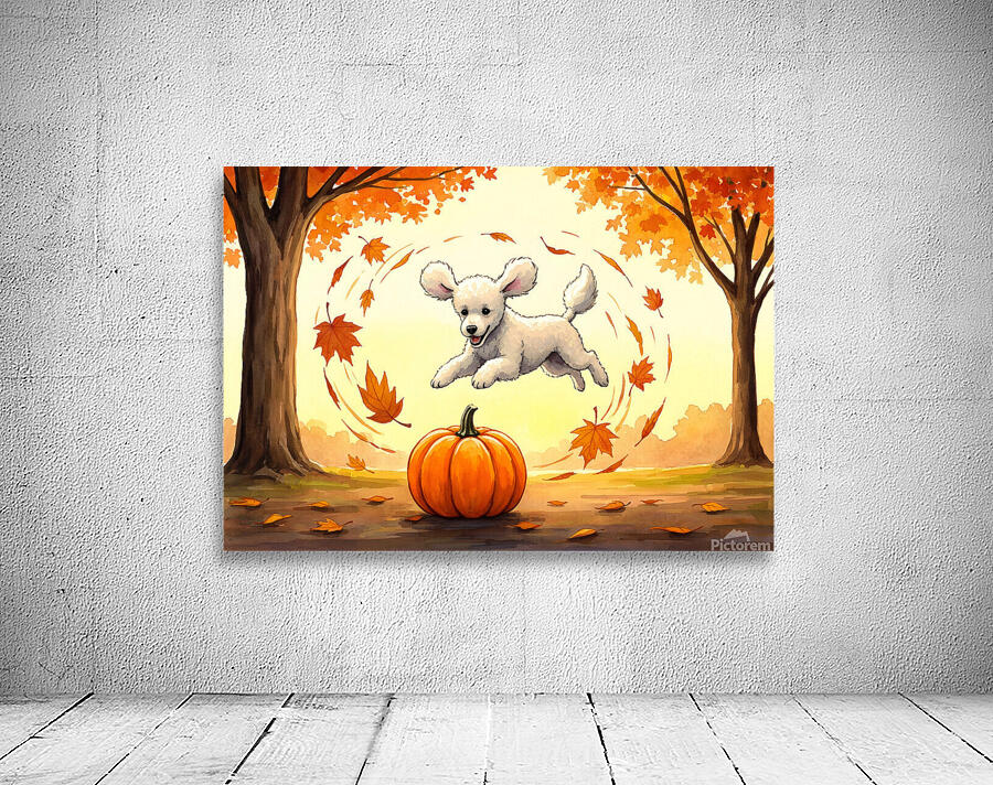 Poodle Puppy Rests After Pumpkin Patch Adventure Wall Preview