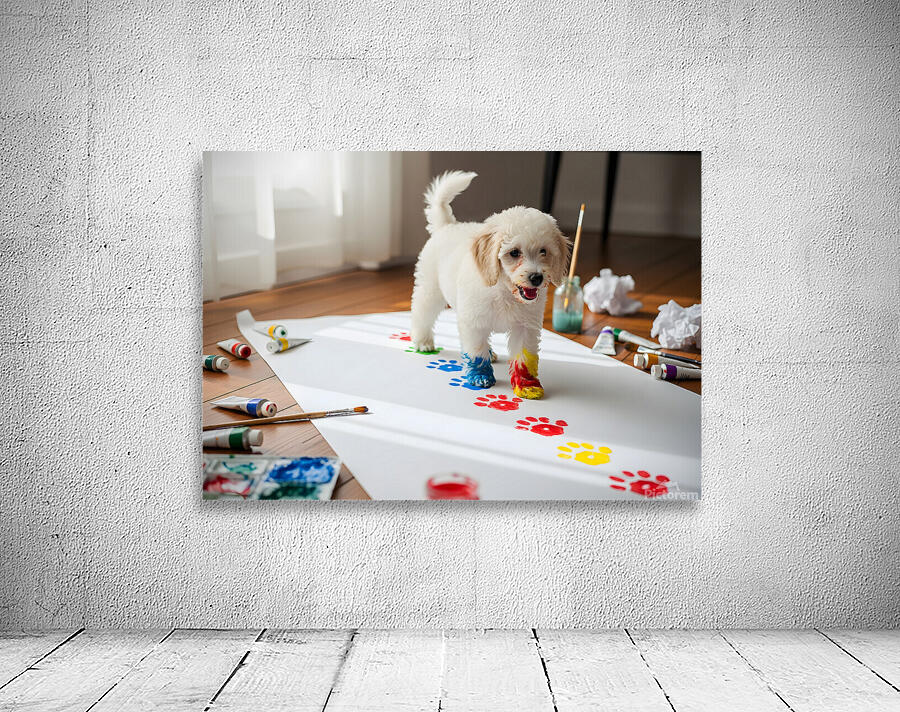 Proud Poodle Puppy With Finished Paw Print Masterpiece Wall Preview