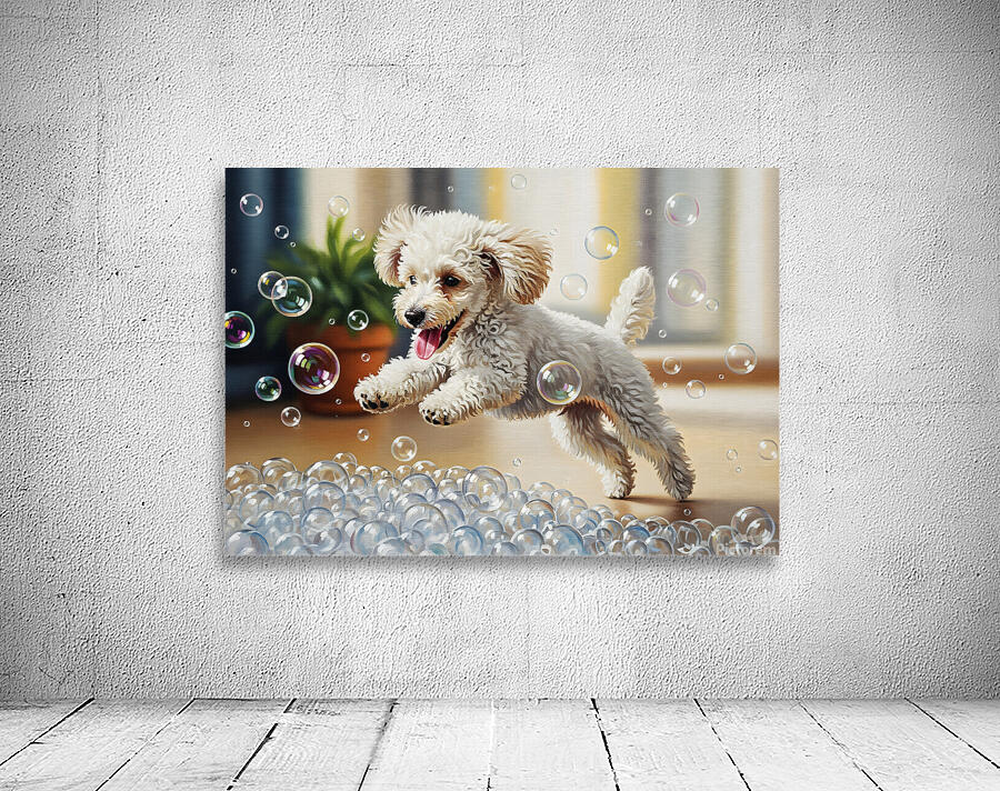 Poodle Puppy Discovers Bath Bubbles Wall Preview