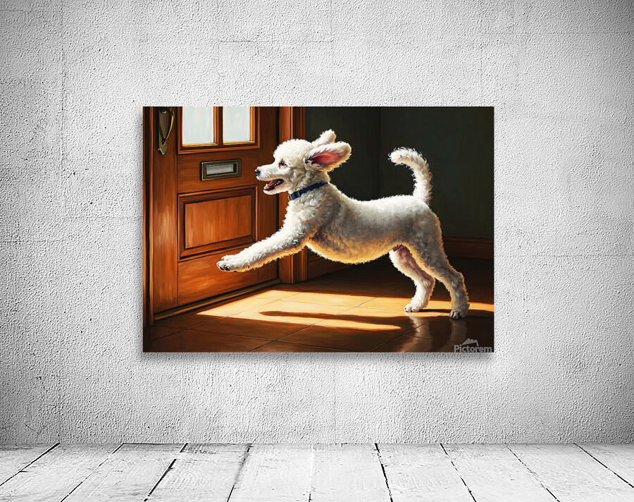 Happy Poodle Puppy Sits By Mail Slot Wall Preview