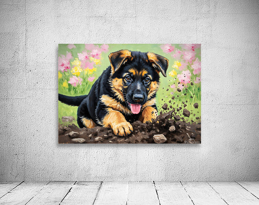 German Shepherd Puppy Discovers Perfect Digging Spot Wall Preview