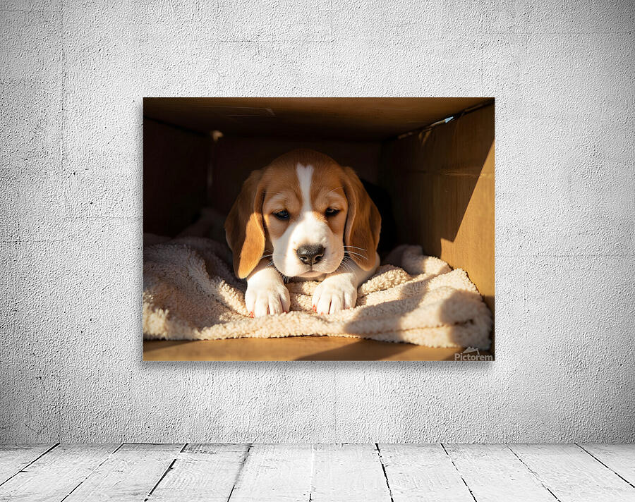Beagle Puppy Listens From Hidden Box Fort Wall Preview