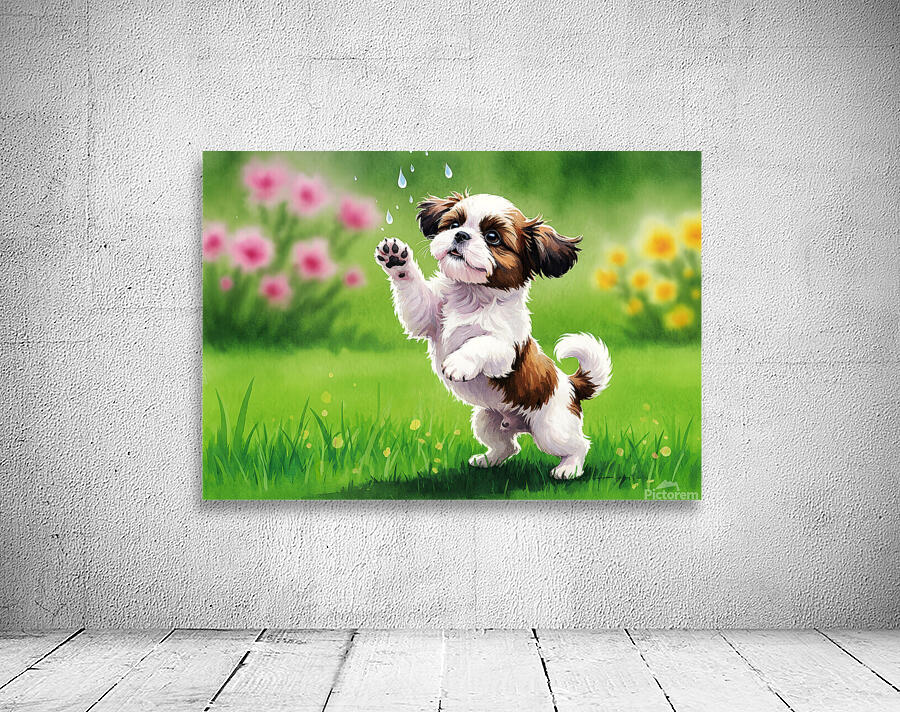 Shih Tzu Puppy Discovers Falling Raindrops In Garden Wall Preview