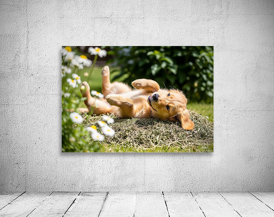 Herby Golden Puppy After Rolling Session Wall Preview