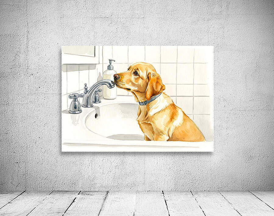 Worried Puppy Waits In Bathroom Sink Wall Preview
