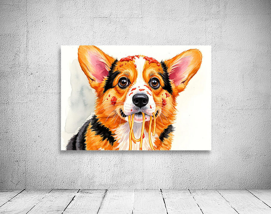 Satisfied Corgi Puppy After Spaghetti Meal Wall Preview