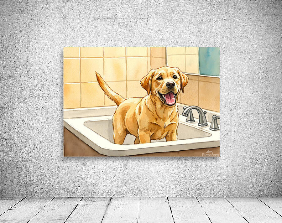 Patient Puppy Ready For Bath Time Wall Preview