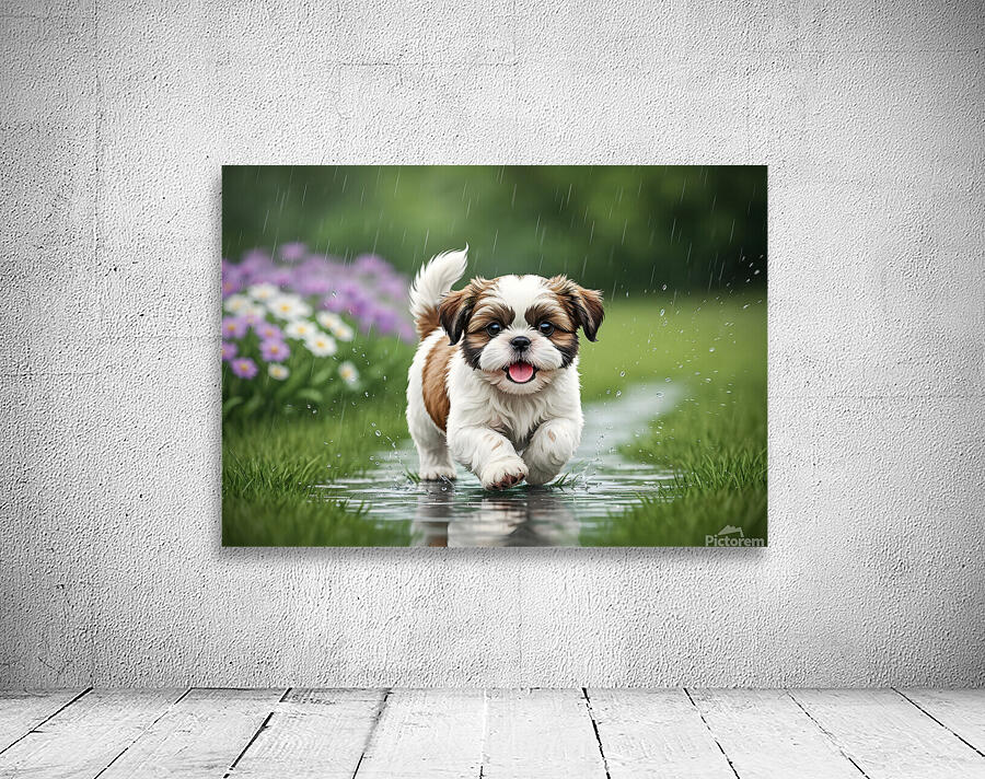 Happy Shih Tzu Puppy Enjoys Raindrop Adventure Wall Preview