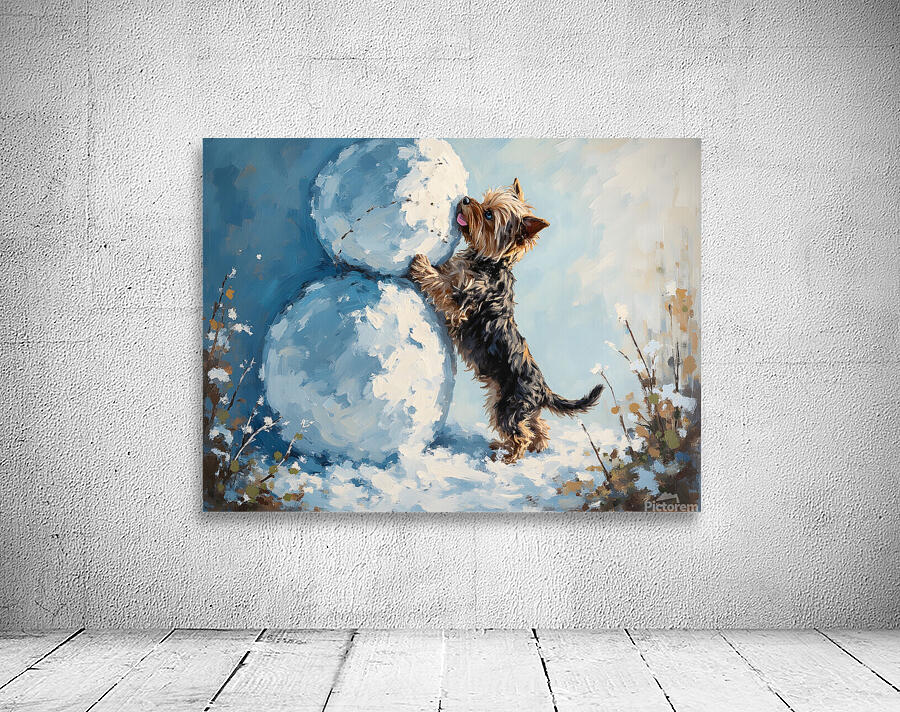 Yorkshire Terrier Puppy Discovers Winter Snowman Wall Preview