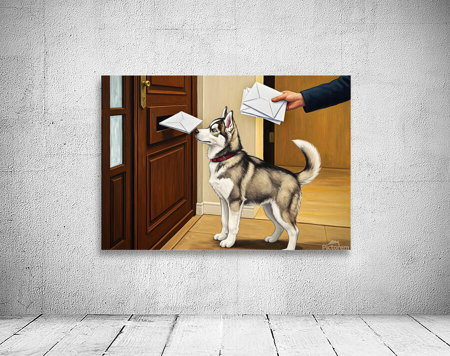 Curious Husky Puppy Discovers The Mail Slot Wall Preview