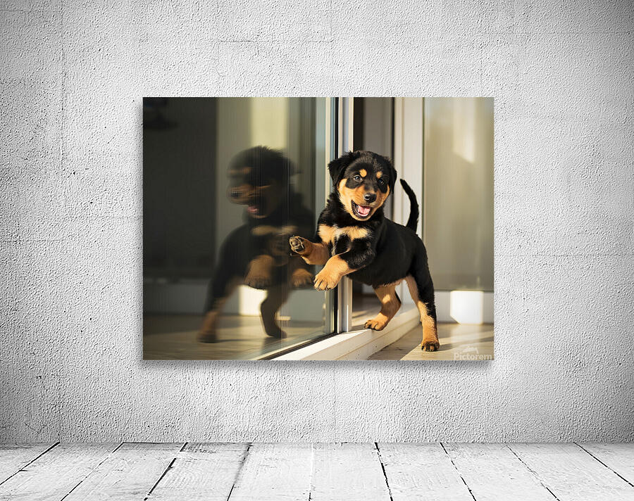 Rottweiler Puppy Discovers Glass Door Reflection Wall Preview