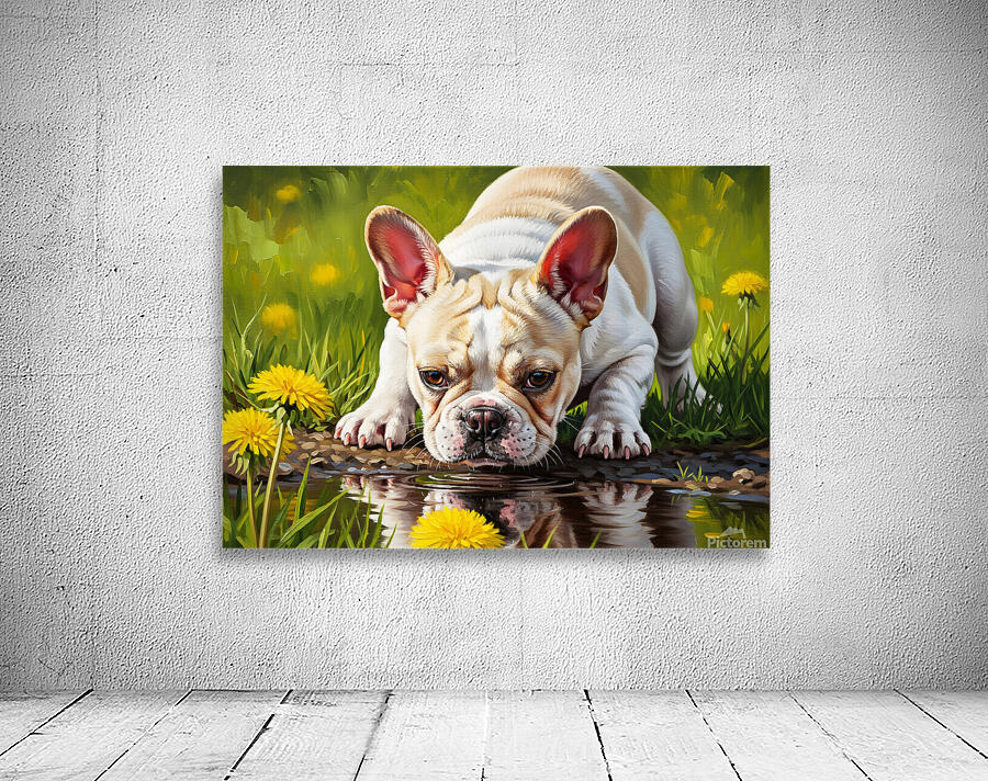 French Bulldog Puppy Discovers Reflection In Puddle Wall Preview