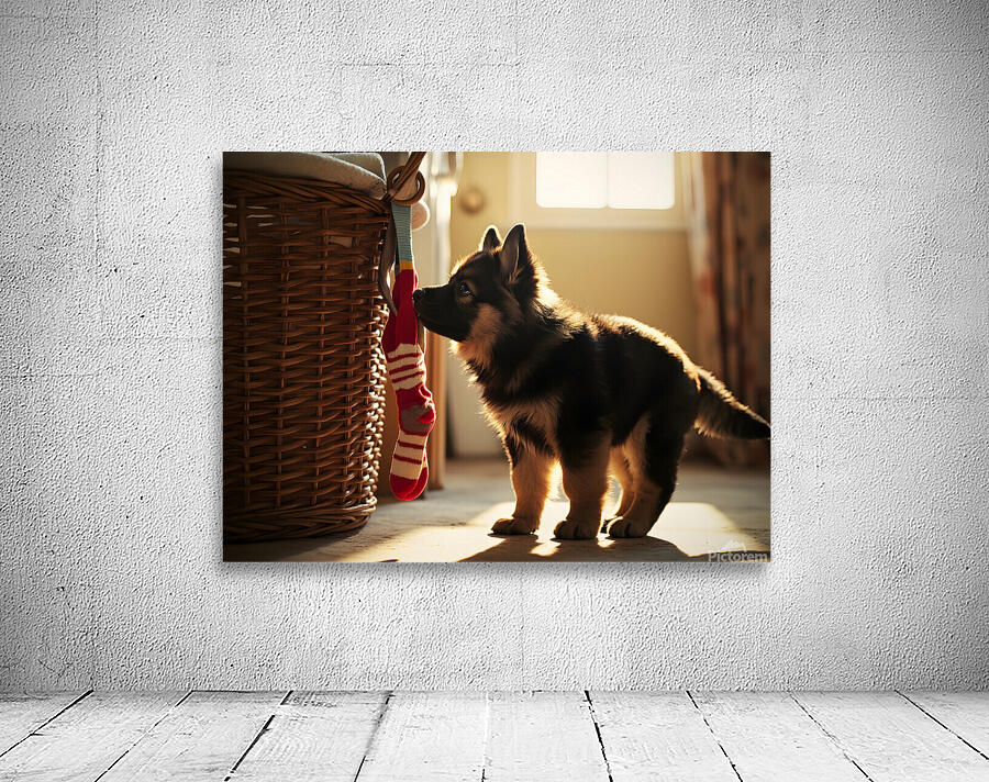 German Shepherd Puppy Discovers Laundry Basket Wall Preview