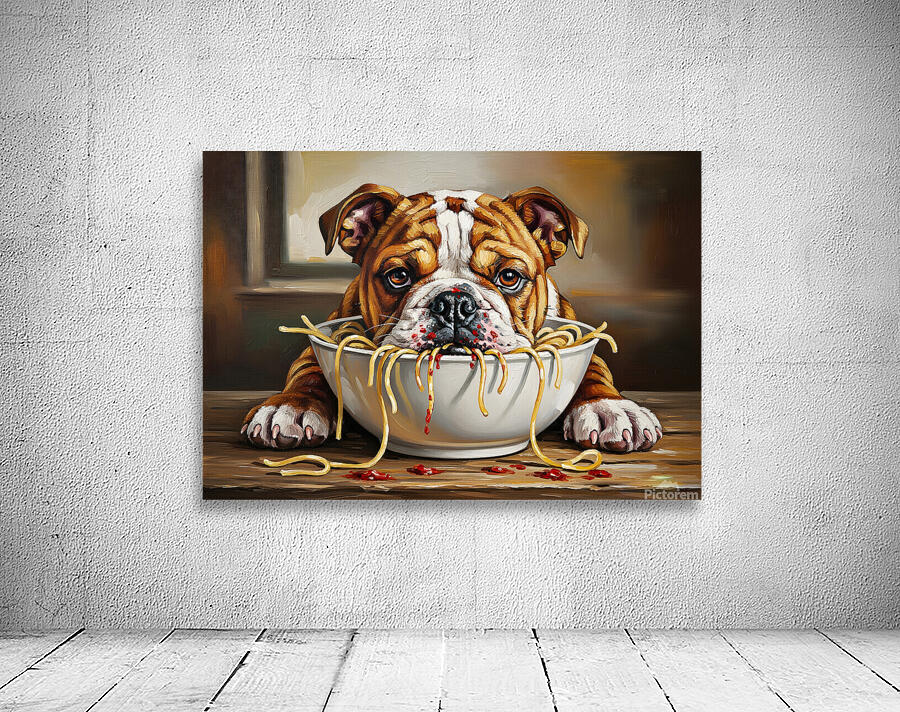Bulldog Puppy Discovers Spaghetti Dinner Wall Preview