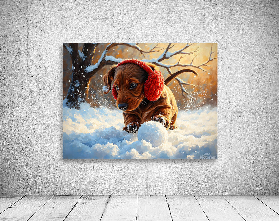 Dachshund Puppys First Snowy Adventure With Earmuffs Wall Preview