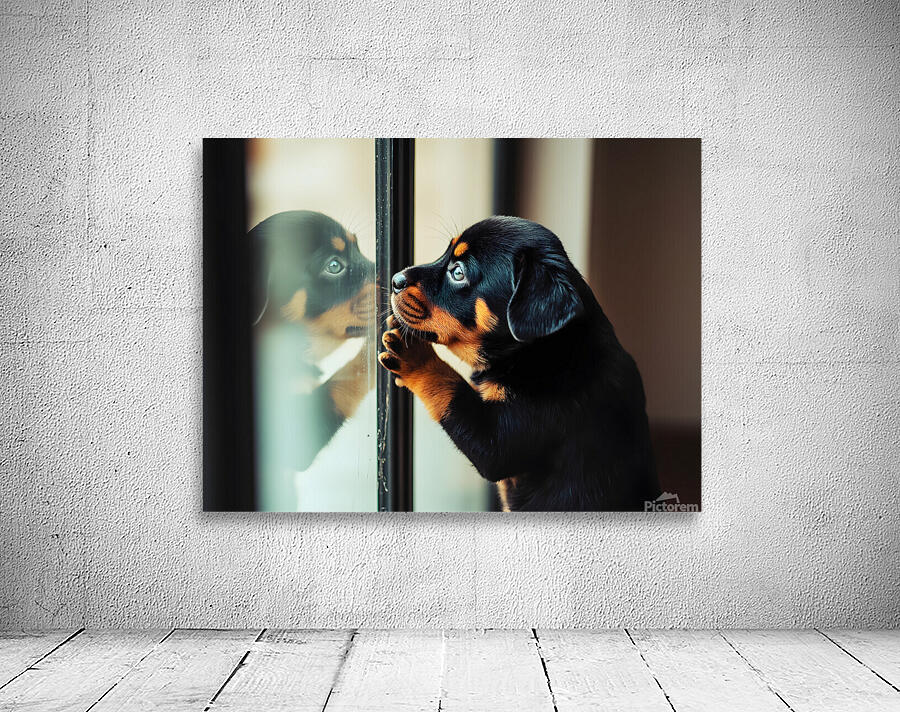 Thoughtful Puppy Contemplates Mysterious Reflection Wall Preview