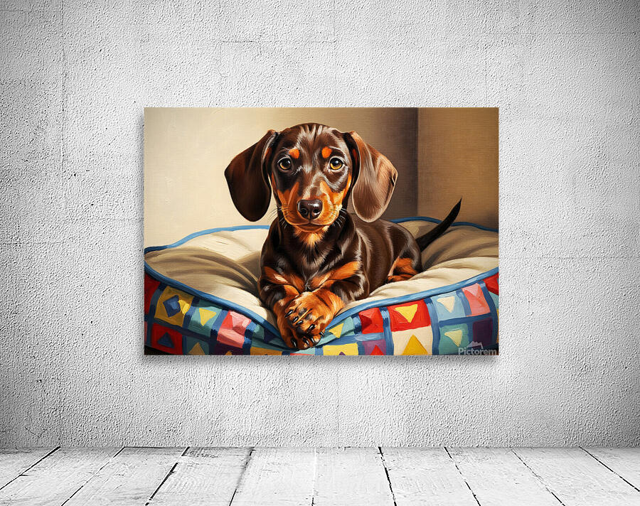 Dachshund Puppy Content On Cozy Dog Bed Wall Preview