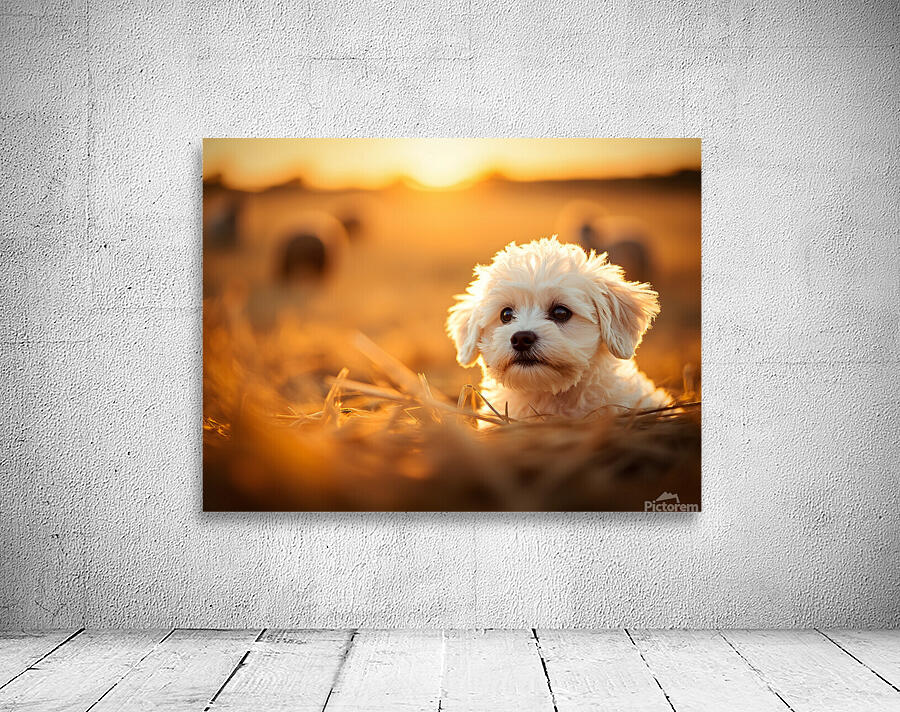 Playful Bichon Frise Puppy Slides Down Haystack Wall Preview