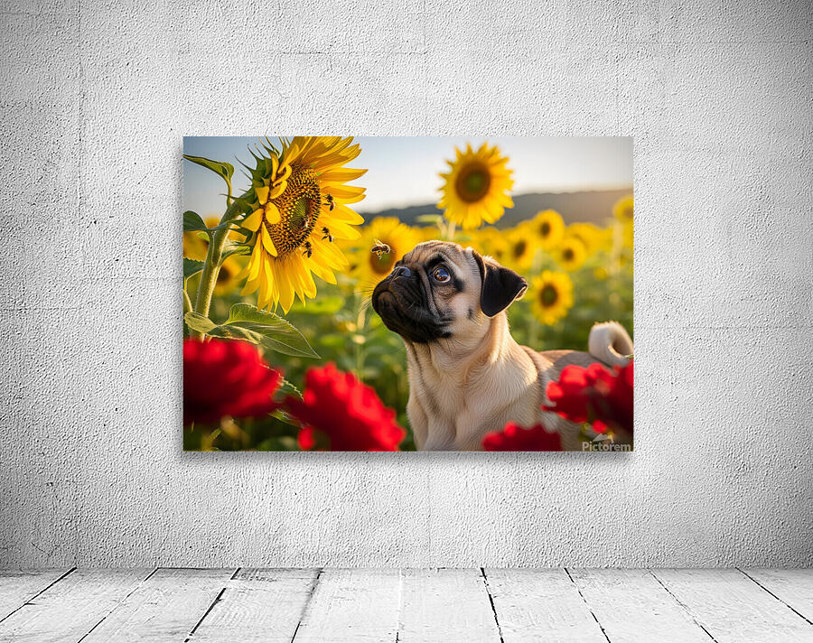 Pug Puppy Discovers Garden Bees Wall Preview