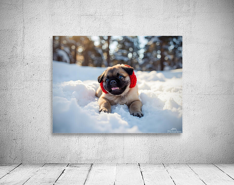 Content Pug Puppy Resting After Snow Day Adventure Wall Preview
