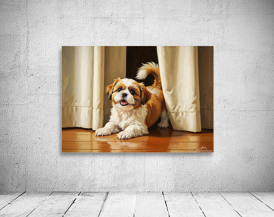 Happy Shih Tzu Puppy Ready To Play In Living Room Wall Preview