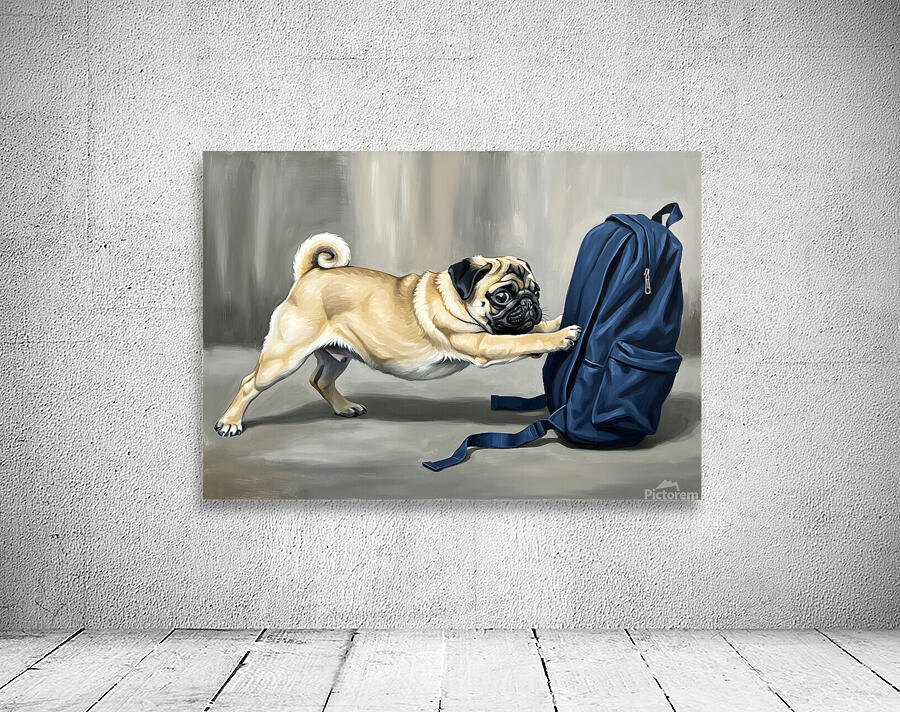 Pug Puppy Discovers Big Blue Backpack Wall Preview