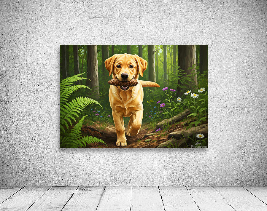 Happy Puppy Rests With Pinecone In Forest Shade Wall Preview