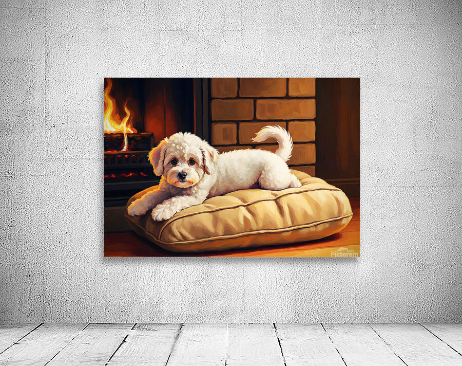 Bichon Frise Puppy Finds Perfect Fireplace Spot Wall Preview